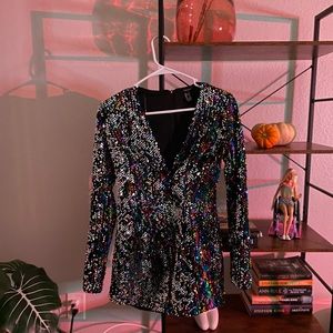 Forever 21 Womens Rainbow Sequins Long Sleeve Romper S small Eras Tour